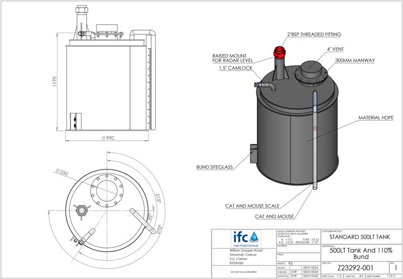 500LT Tank and 110% Bund