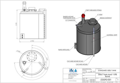 500LT Tank and 110% Bund
